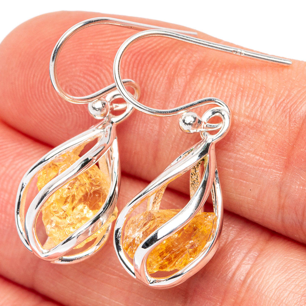 Citrine Caged Earrings 1 1/4" (925 Sterling Silver) E2556