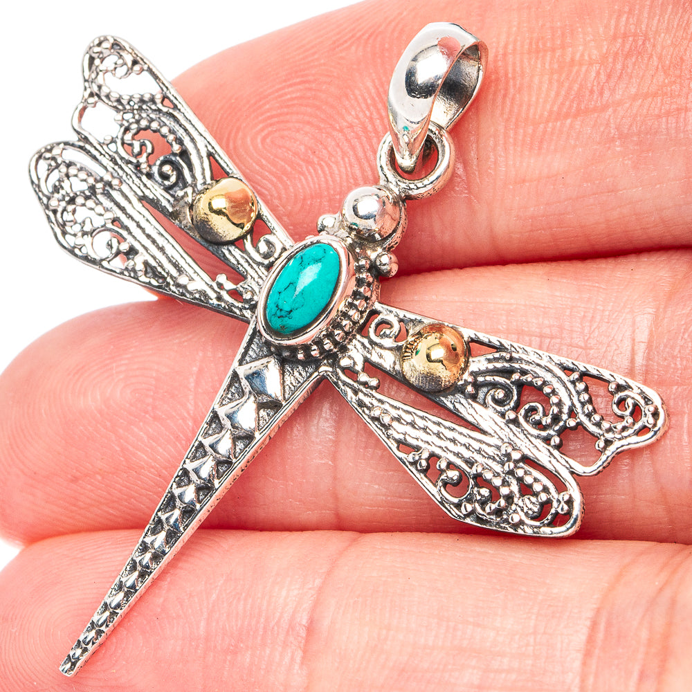 Dainty Turquoise Howlite Dragonfly Pendant 1 1/2" (925 Sterling Silver) P45348