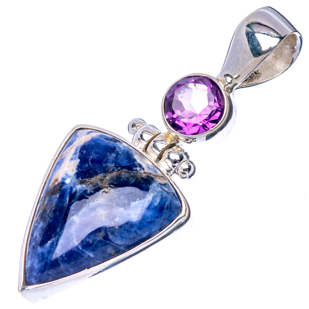 Sodalite, Amethyst Pendant 1 1/2" (925 Sterling Silver) P41070