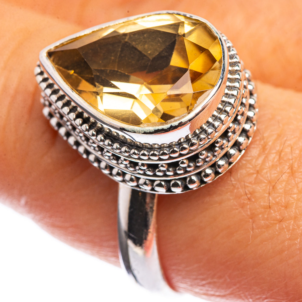 Faceted Citrine 925 Sterling Silver Ring Size 8.75