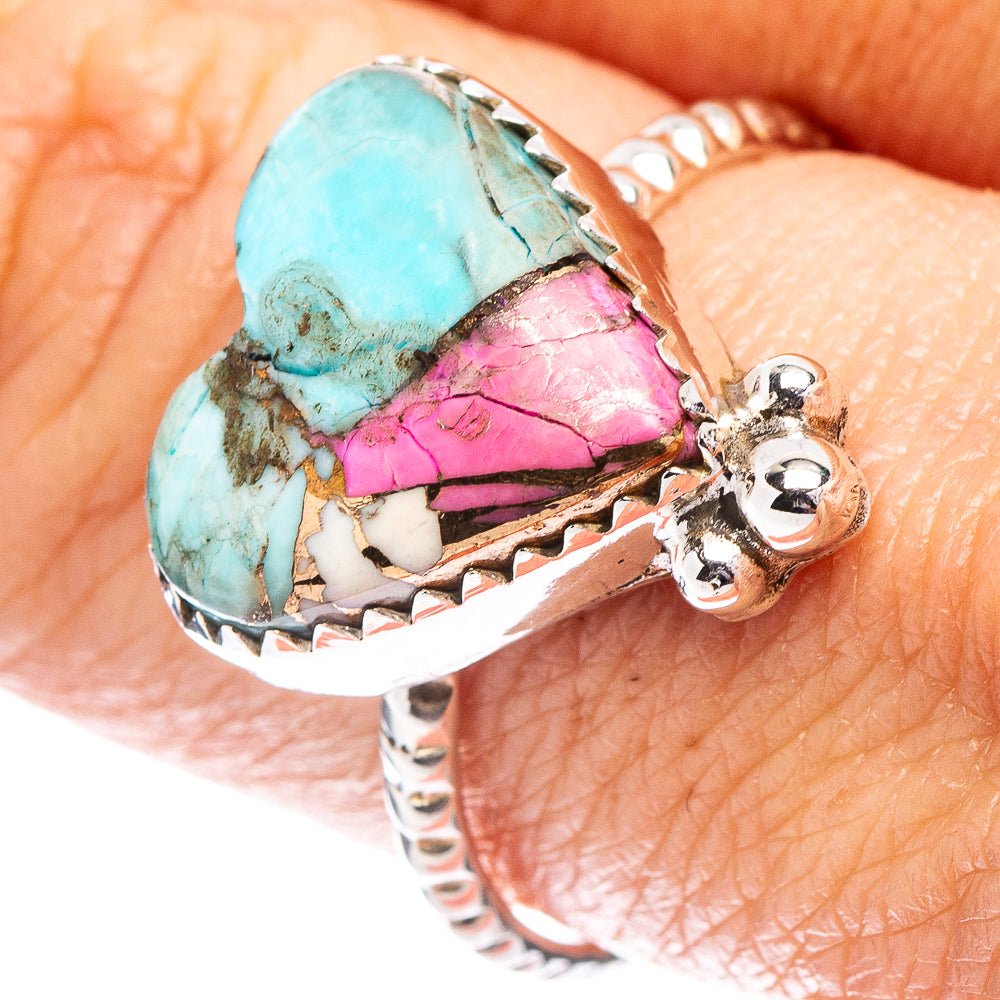 Cotton Candy Turquoise Heart Ring Size 9 (.925 Sterling Silver)