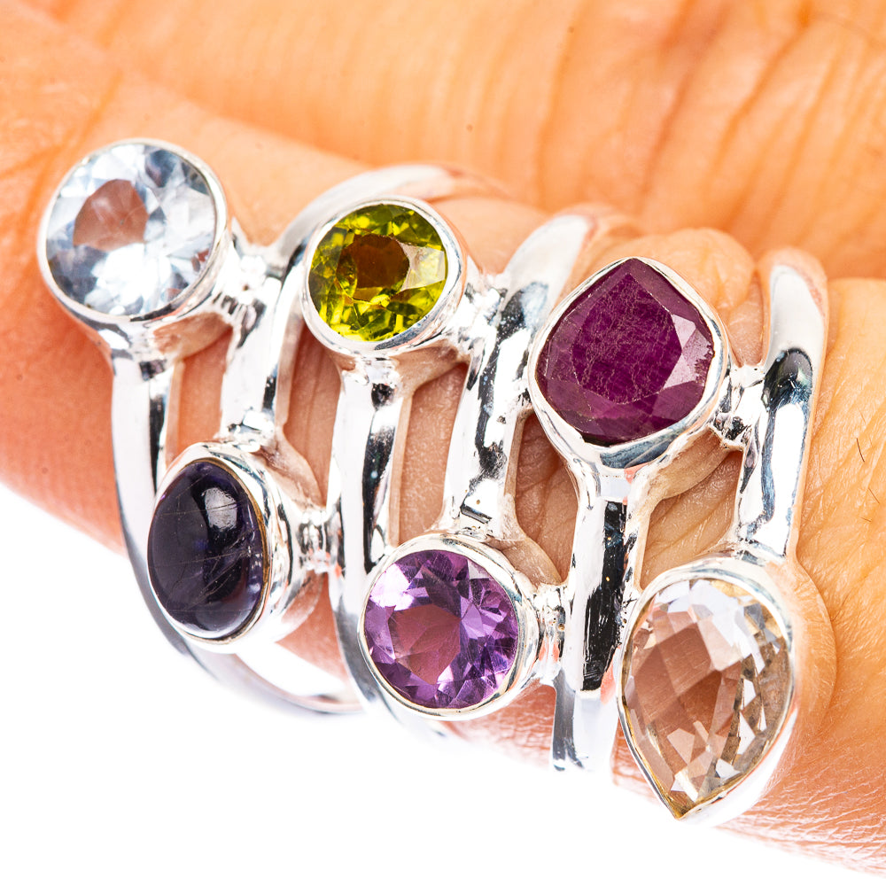 Blue Topaz, Peridot, Ruby, Tanzanite, Amethyst, White Quartz Ring Size 7.25 (925 Sterling Silver) R142672