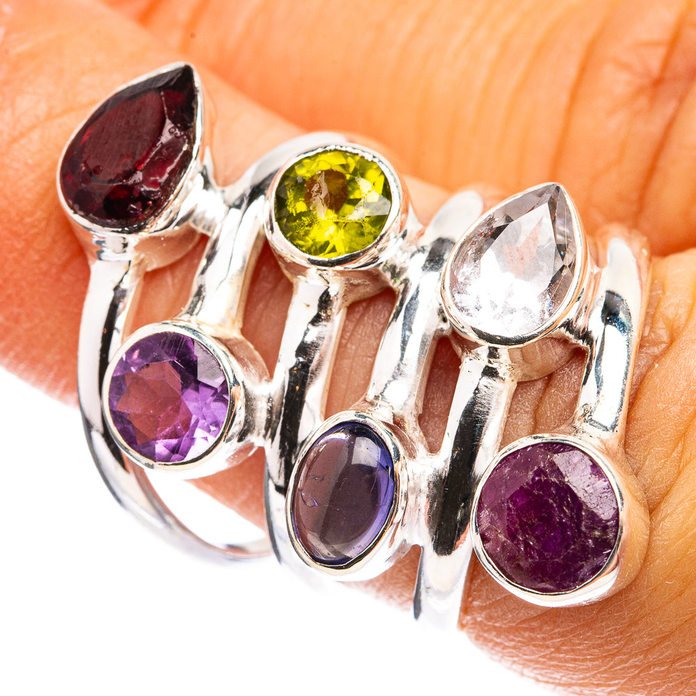 Large Garnet, Amethyst, Peridot, Rainbow Moonstone, Ruby Ring Size 6 (925 Sterling Silver) R142918