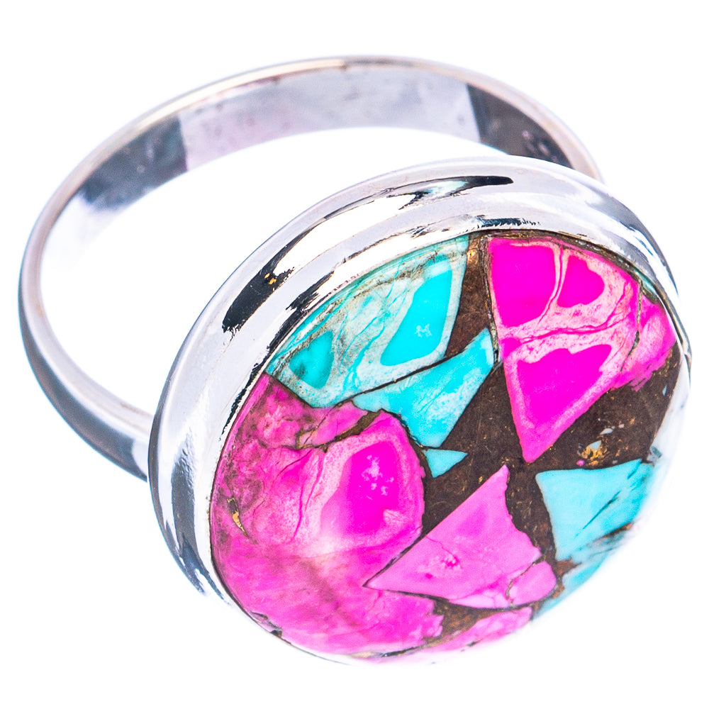Pink Dahlia Mohave Turquoise Ring Size 8.75 (.925 Sterling Silver)