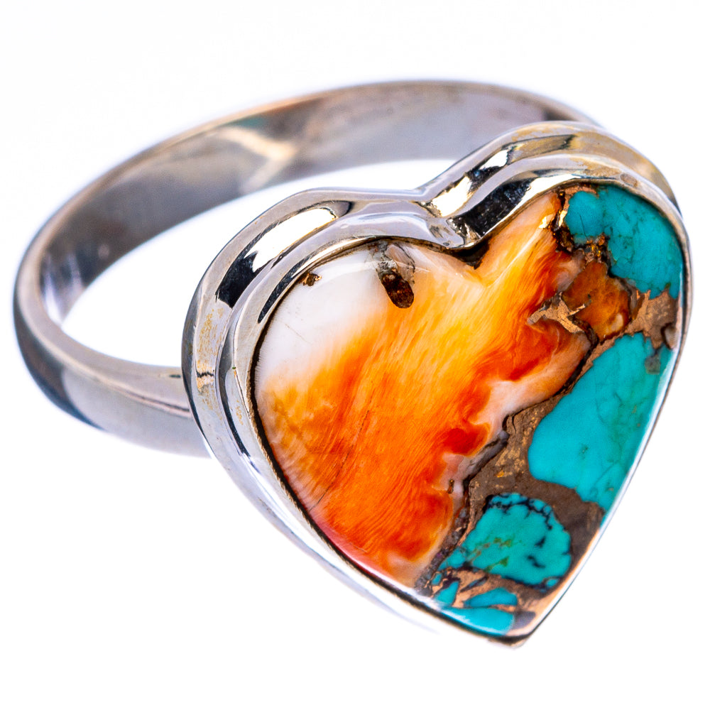 Spiny Oyster Turquoise Heart Ring Size 8.75 (925 Sterling Silver) R146575