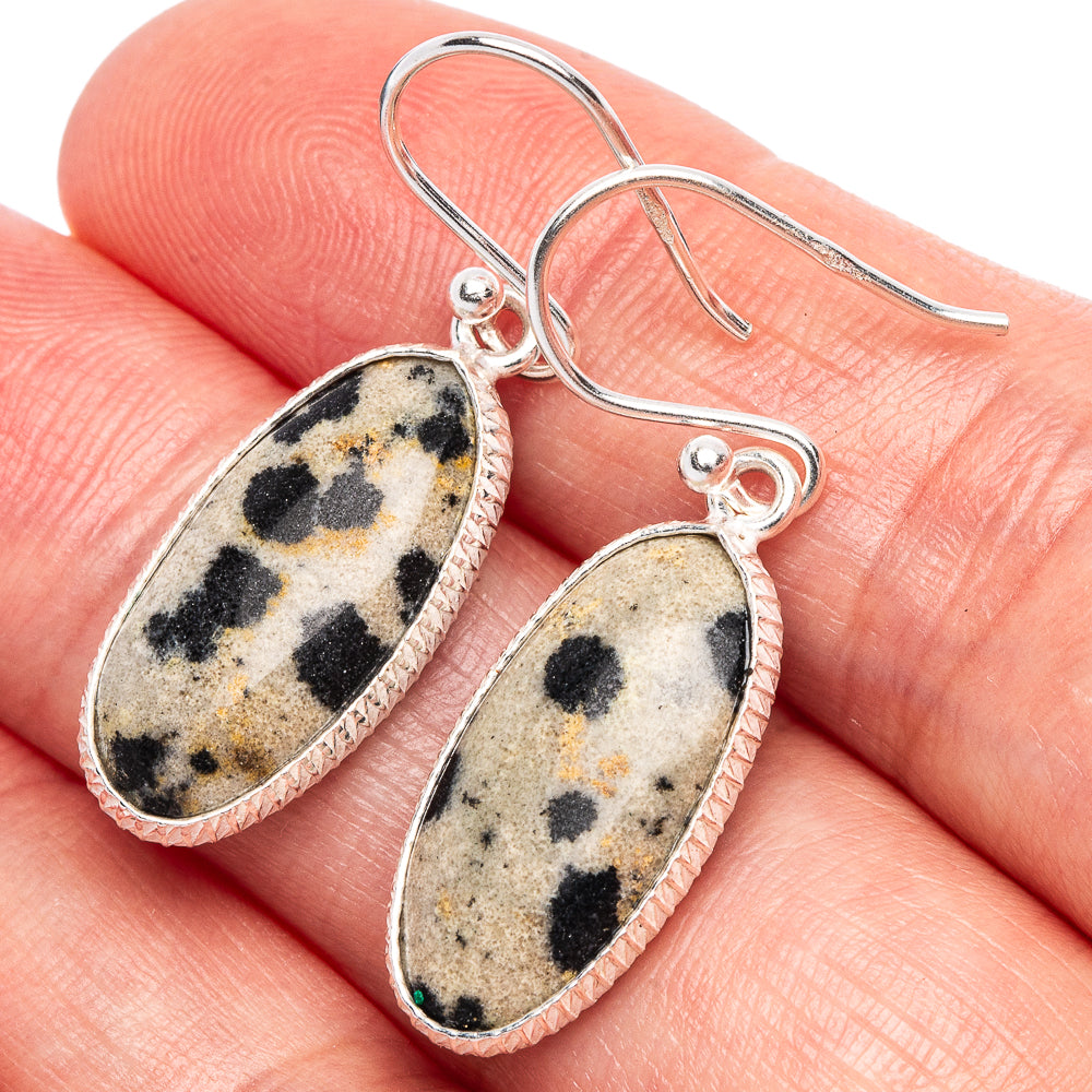 Dalmatian Jasper Earrings 1 3/8" (925 Sterling Silver) E1886