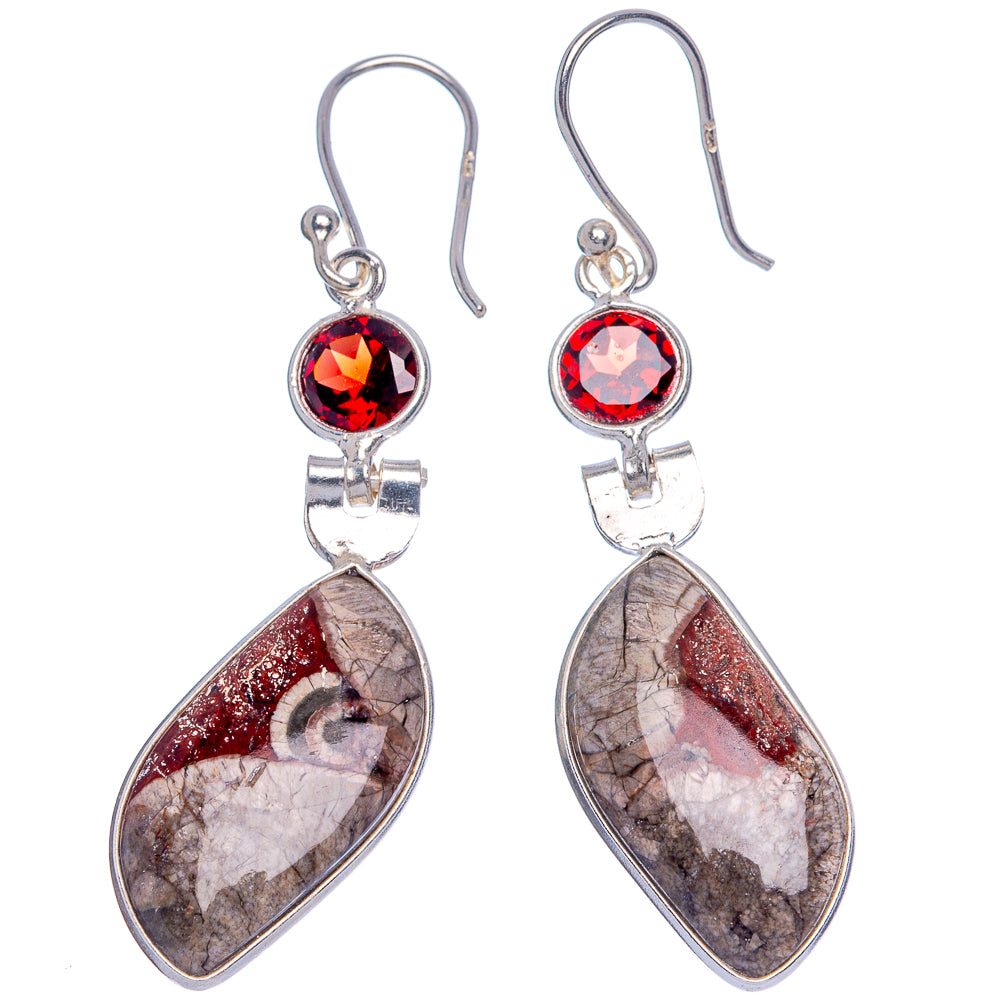 Mushroom Rhyolite, Garnet Earrings 2" (925 Sterling Silver) E433290
