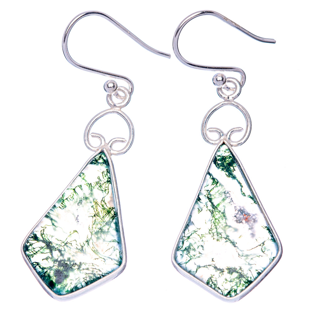 Green Moss Agate Earrings 1 3/4" (925 Sterling Silver) E1269