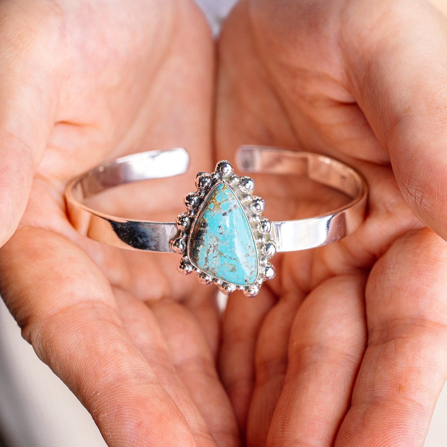 Kingman Turquoise Cuff Bracelet Adjustable (.925 Sterling Silver)