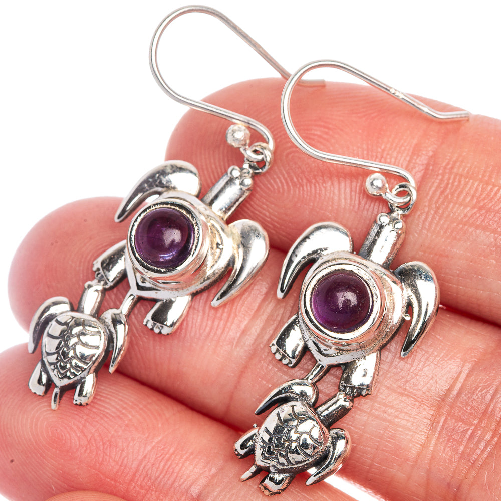Amethyst Turtles Earrings 1 5/8" (925 Sterling Silver) E1049