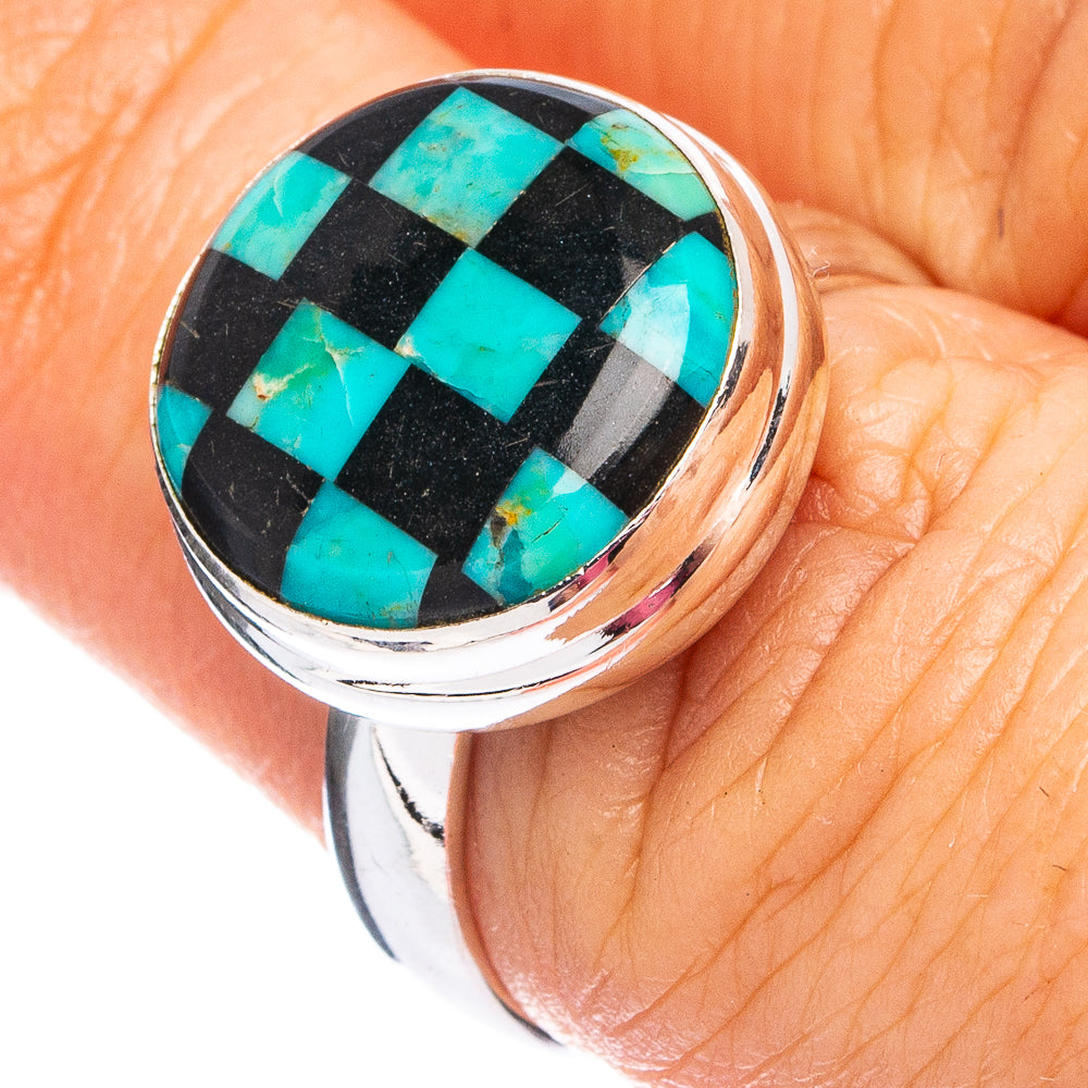 Rare Kingman Turquoise Black Onyx Ring Size 6.75 (.925 Sterling Silver)