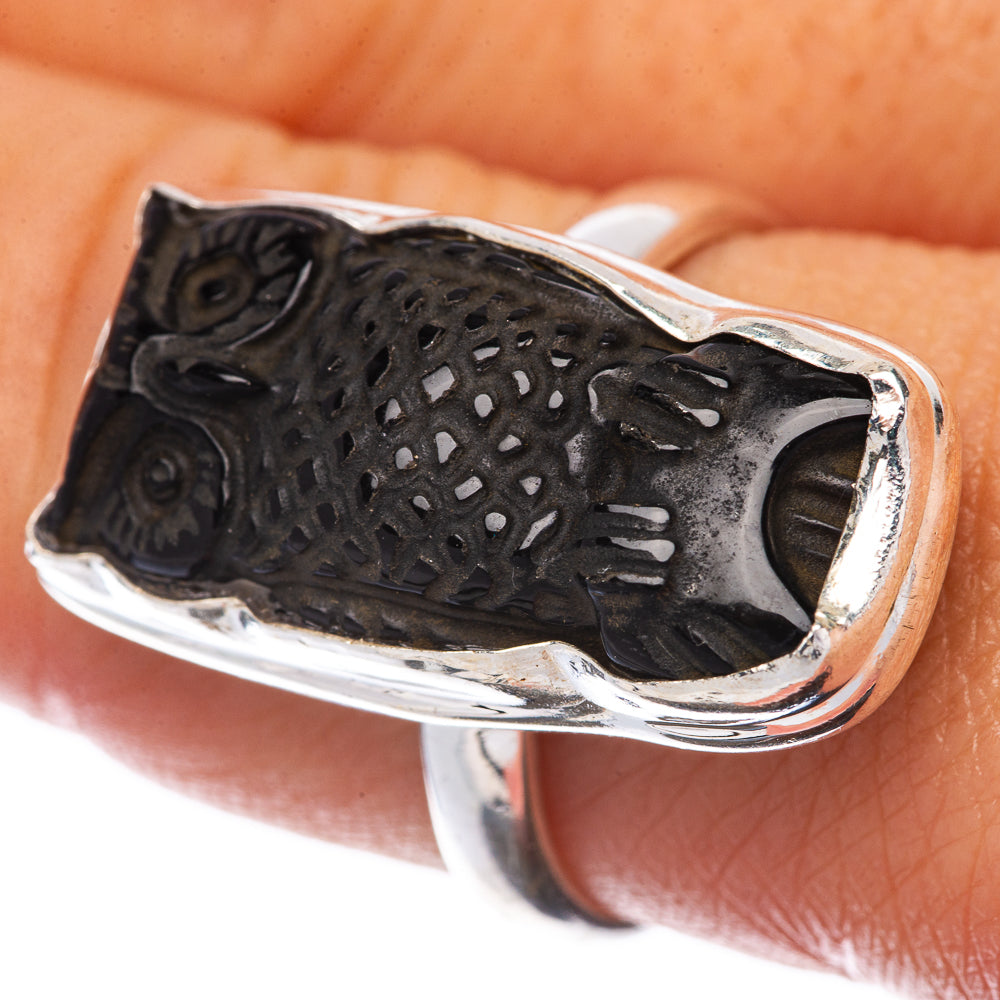 Black Onyx Owl Ring Size 9 (925 Sterling Silver) R145151