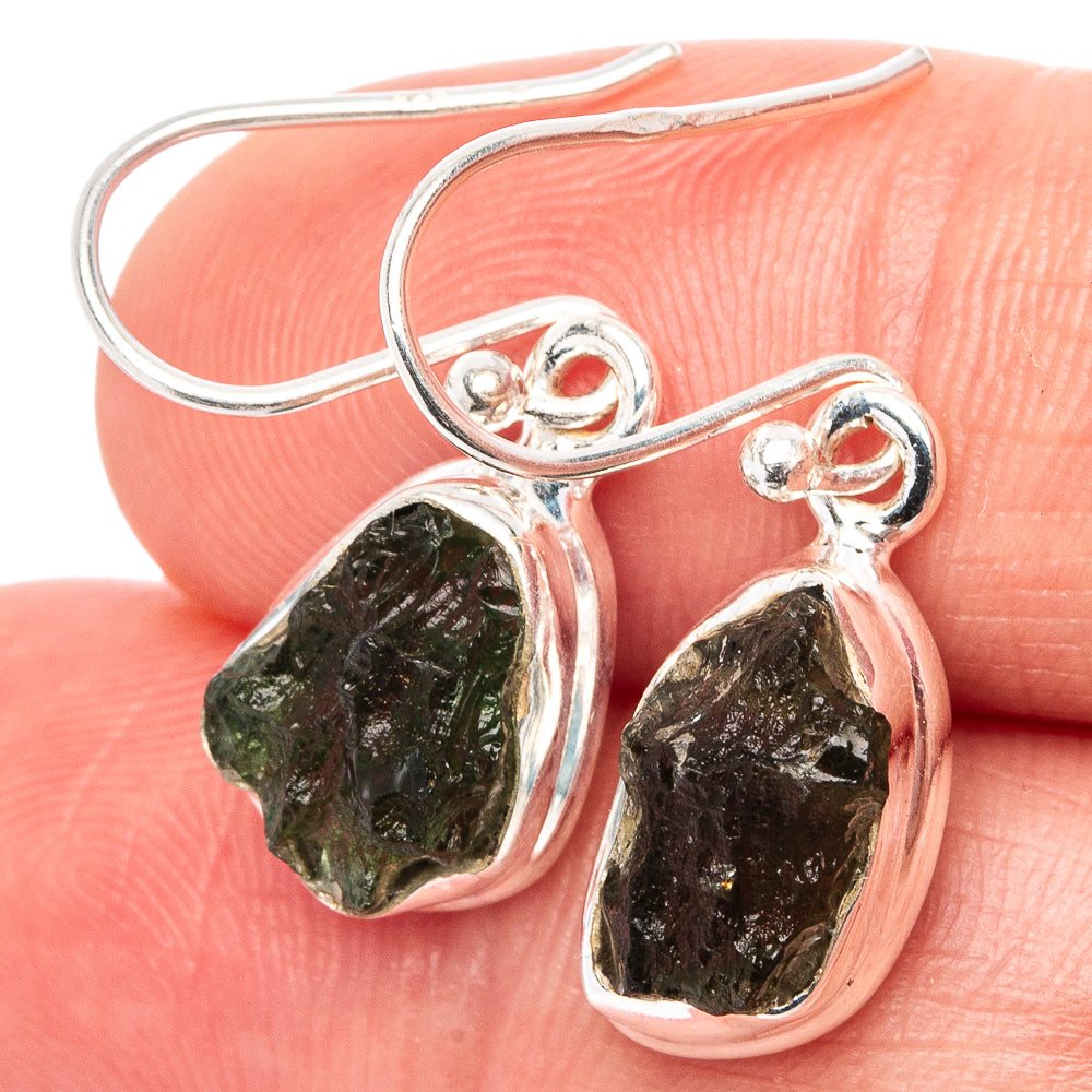 Rare Raw Moldavite Earrings 1 1/8" (.925 Sterling Silver)