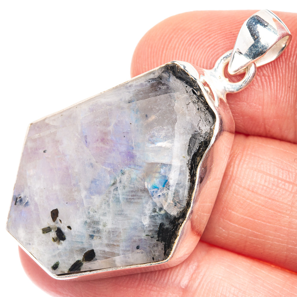 Raw Rainbow Moonstone Pendant 1 5/8" (925 Sterling Silver) P39300