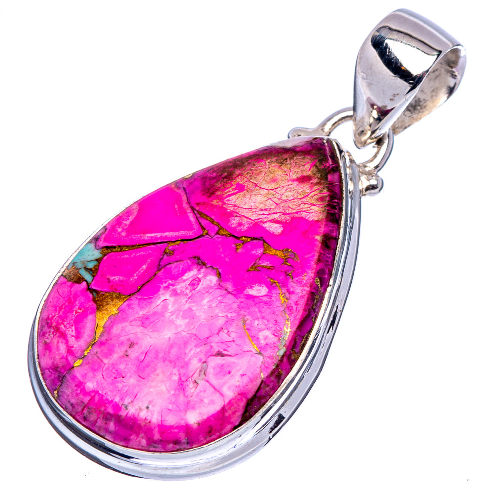 Pink Dahlia Mohave Turquoise Pendant 1 1/2" (.925 Sterling Silver)
