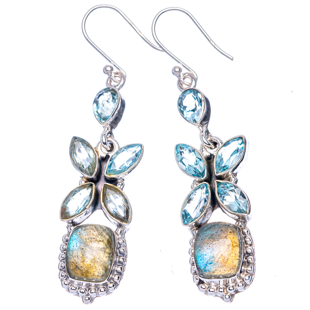 Premium Labradorite, Blue Topaz 925 Sterling Silver Earrings 2 1/4" (925 Sterling Silver) E1207