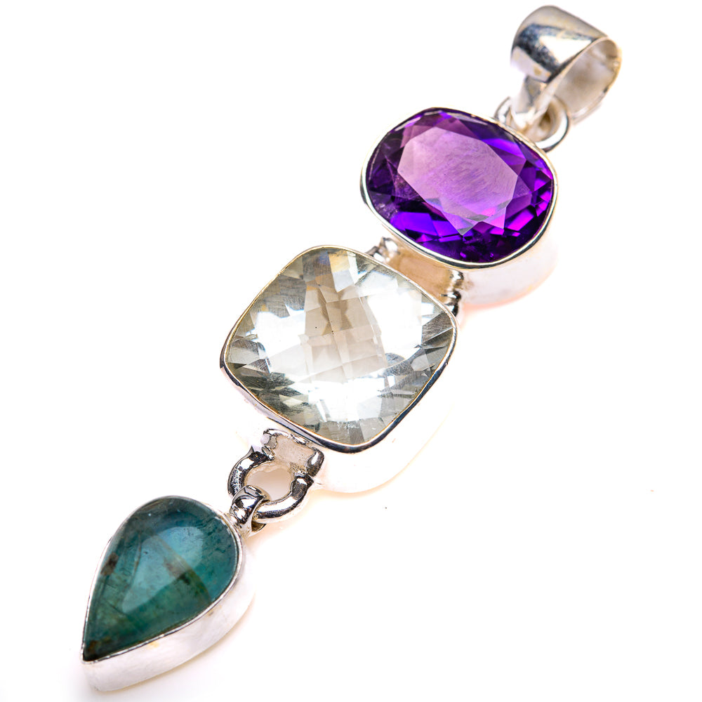 White Quartz, Amethyst, Blue Fluorite Pendant 2 1/8" (925 Sterling Silver) PD38518