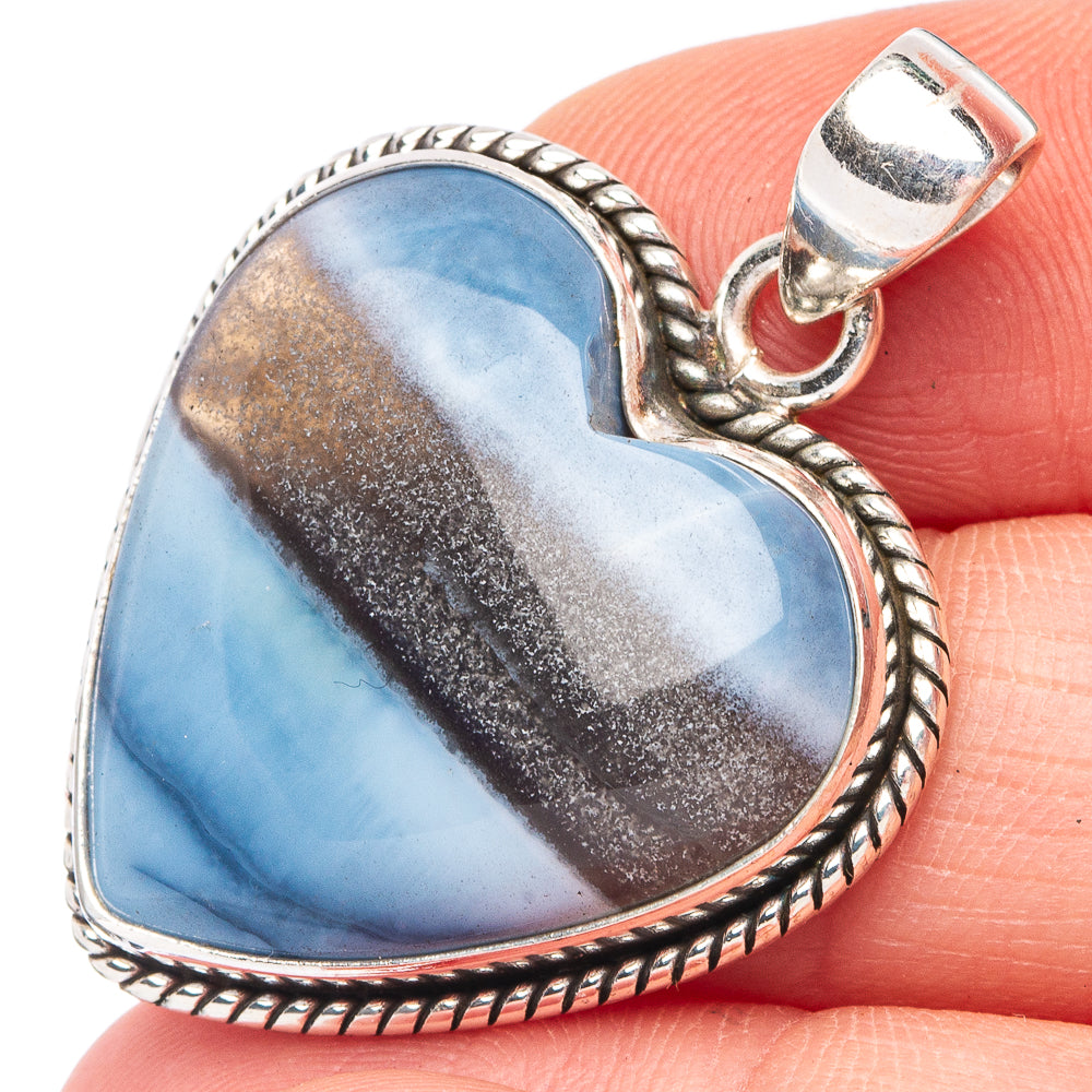 Blue Scheelite Heart 925 Sterling Silver Pendant 1 3/8" (925 Sterling Silver) P43619