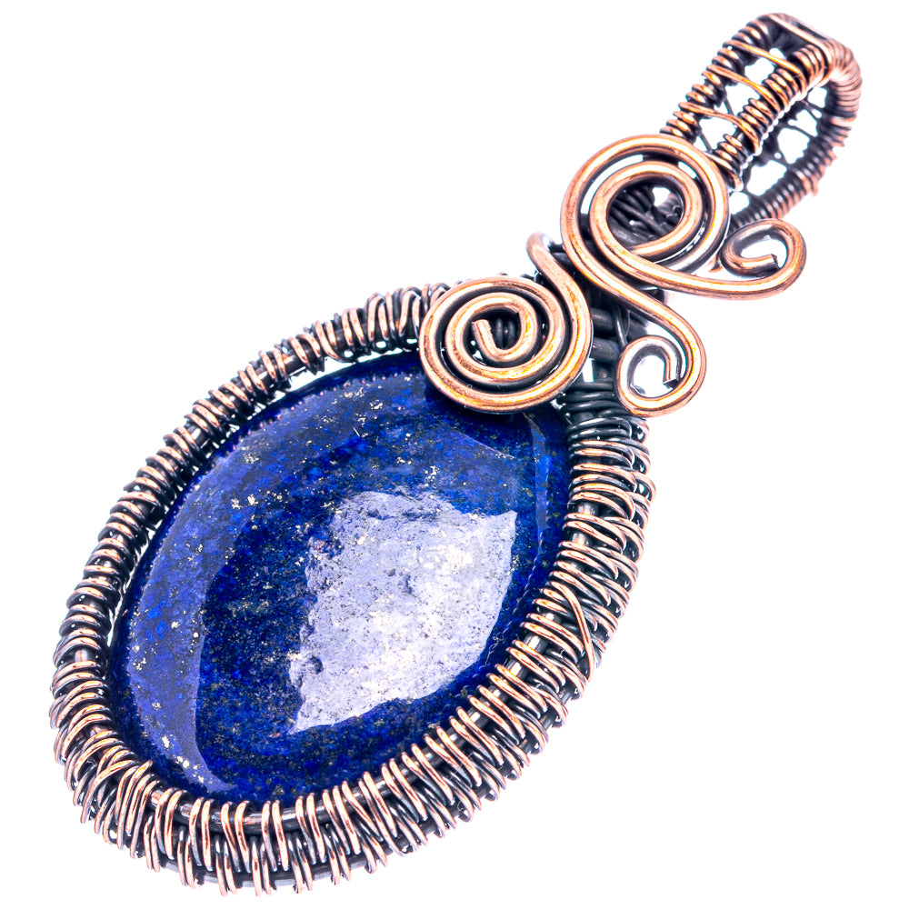 Lapis Lazuli Wire Wrap Pendant 2 3/8" (Oxidized Copper)