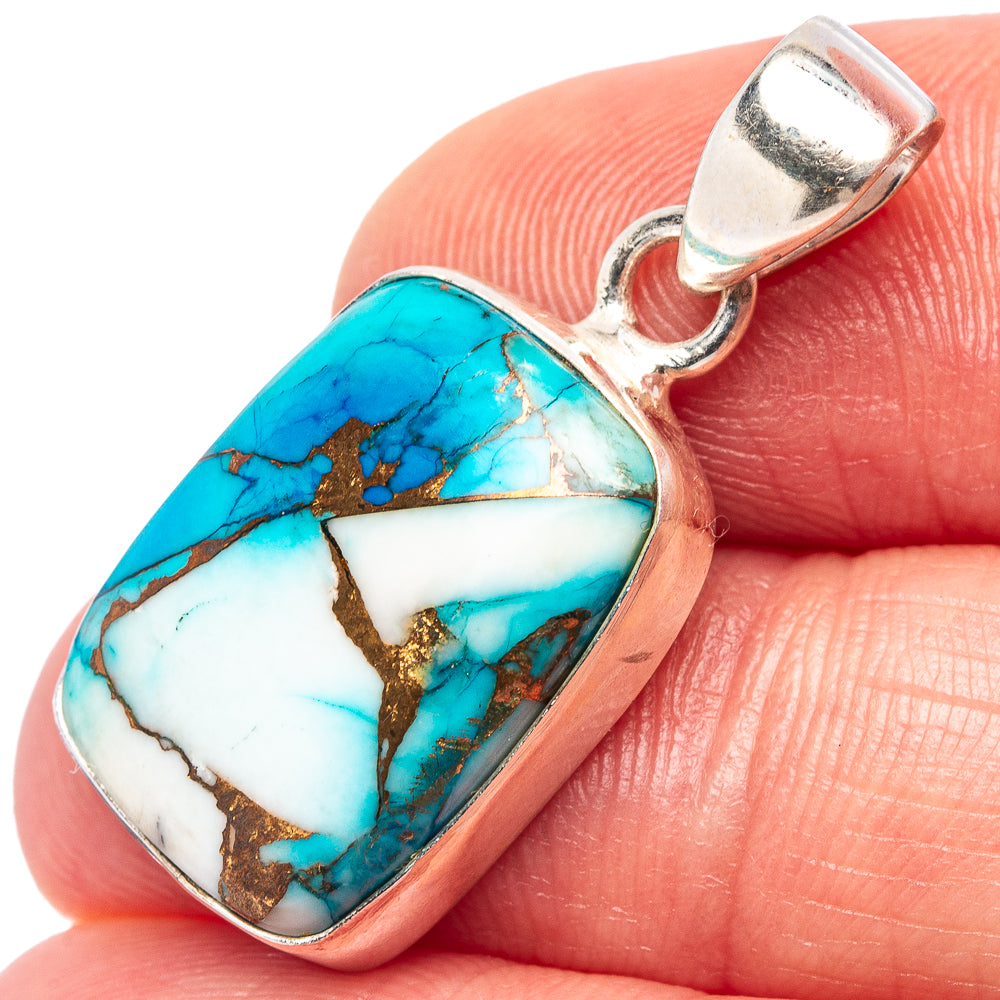 Ice Blue Dahlia Mohave Turquoise Pendant 1 1/8" (.925 Sterling Silver)
