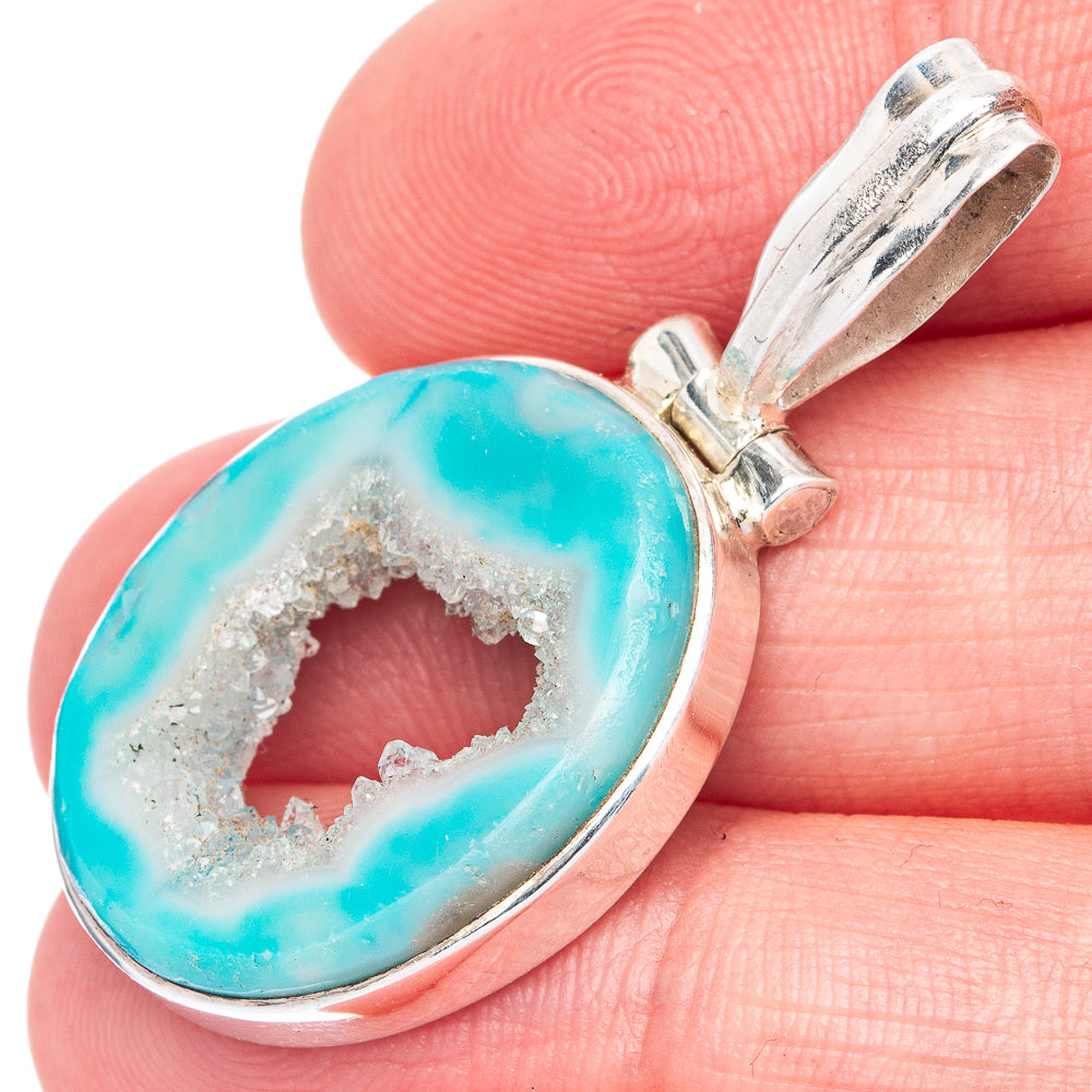Blue Geode Slice Pendant 1 1/2" (925 Sterling Silver) P40027