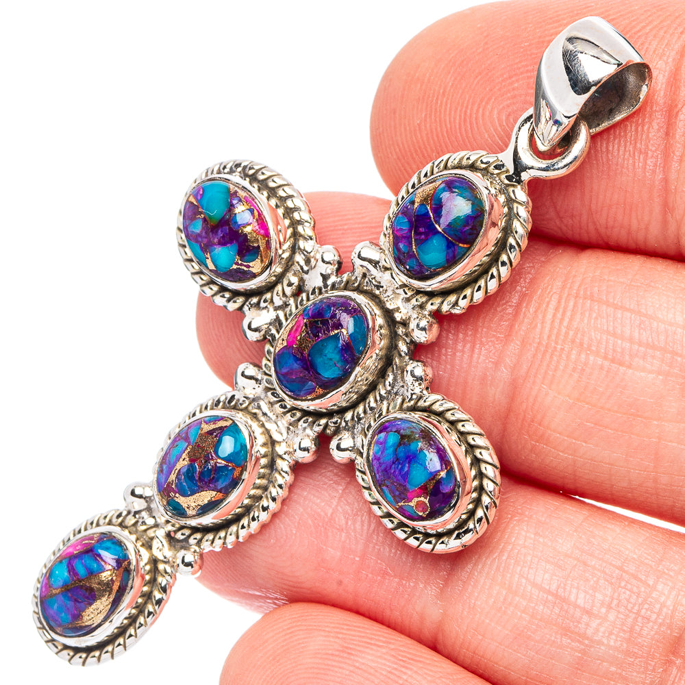 Purple Copper Turquoise Cross Pendant 2 1/8" (.925 Sterling Silver)