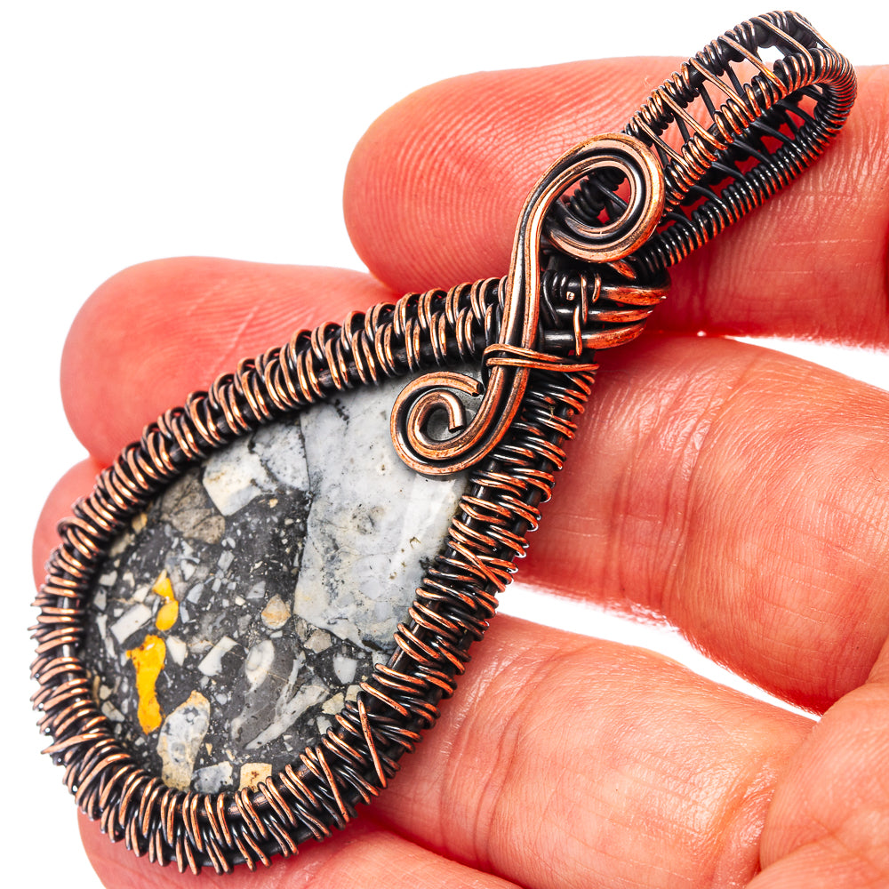 Maligano Jasper Wire Wrap Pendant 2 5/8" (Oxidized Copper)