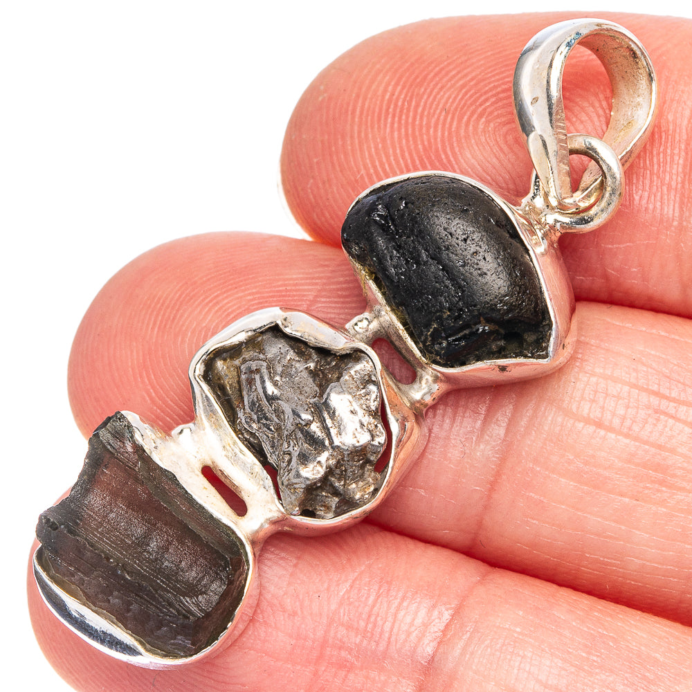Rare Czech Moldavite, Pyrite, Tektite Pendant 1 3/4" (925 Sterling Silver) P40421