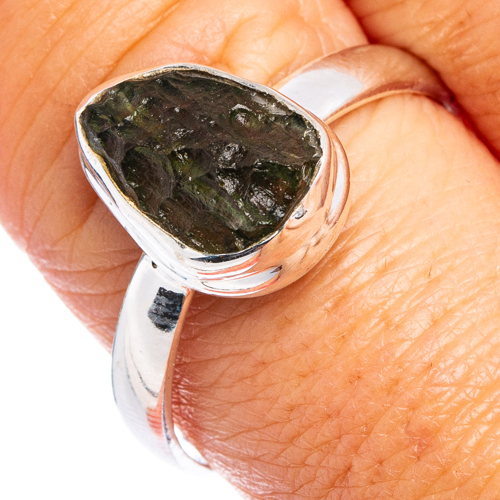 Rare Raw Moldavite Ring Size 10 (.925 Sterling Silver)