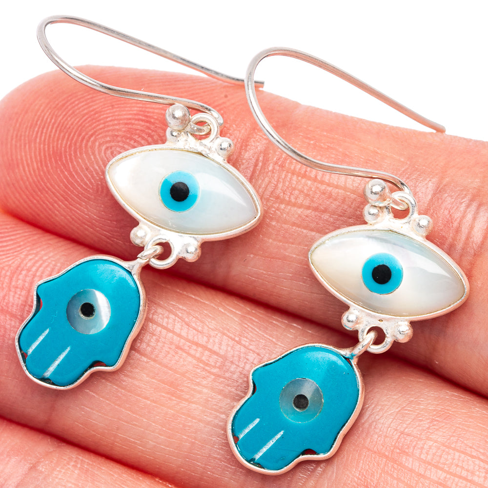 Evil Eye, Turquoise Evil Eye Earrings 1 5/8" (925 Sterling Silver) E433345