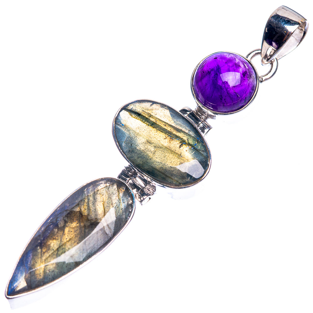 Labradorite, Amethyst 925 Sterling Silver Pendant 2 1/2"
