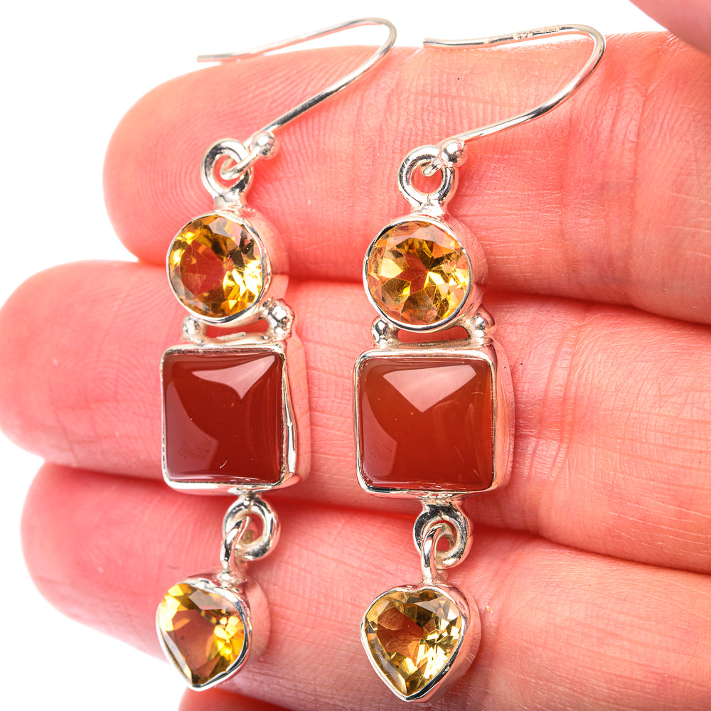 Carnelian, Citrine Earrings 2" (925 Sterling Silver) EARR432145