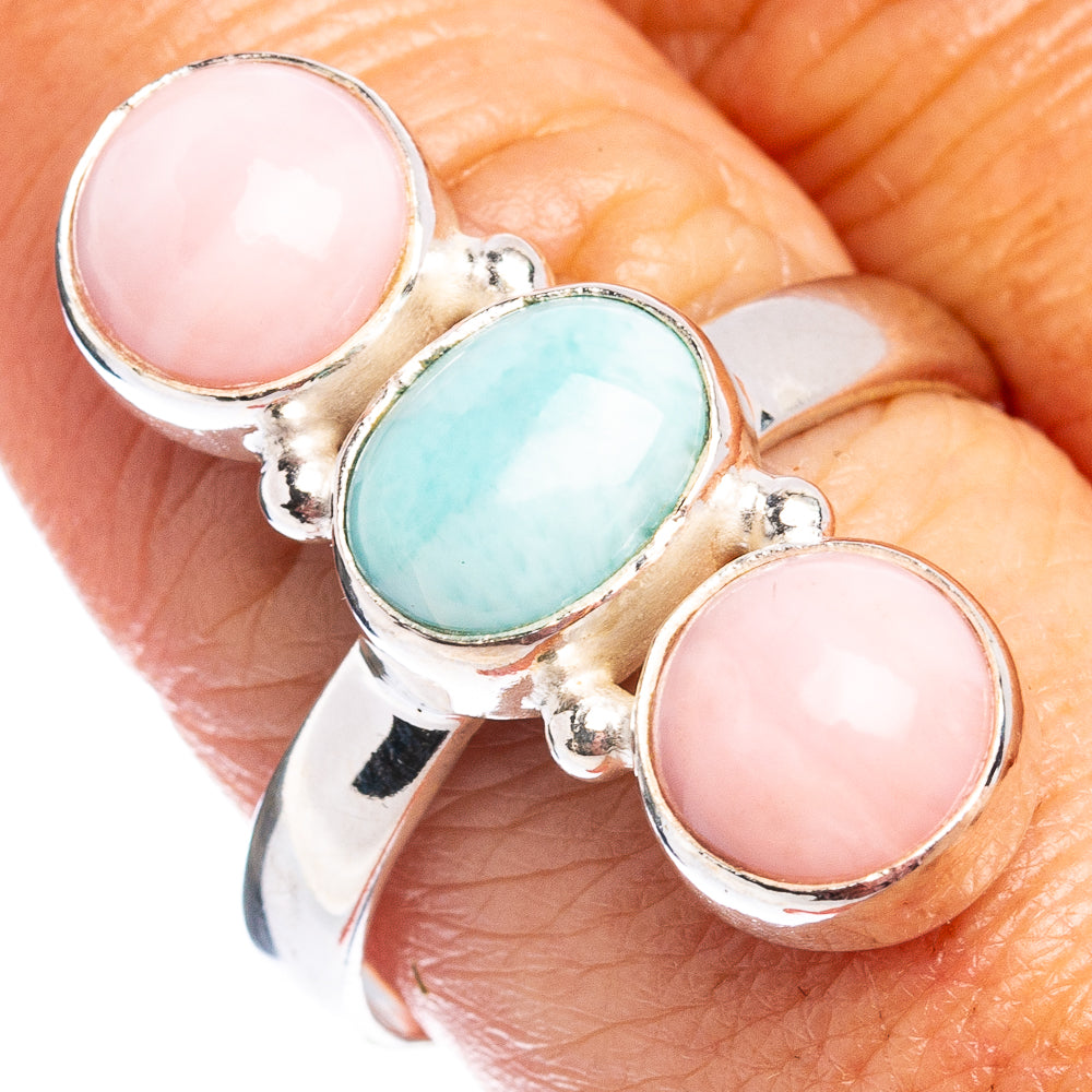 Rare Larimar, Pink Opal Ring Size 9 (.925 Sterling Silver)