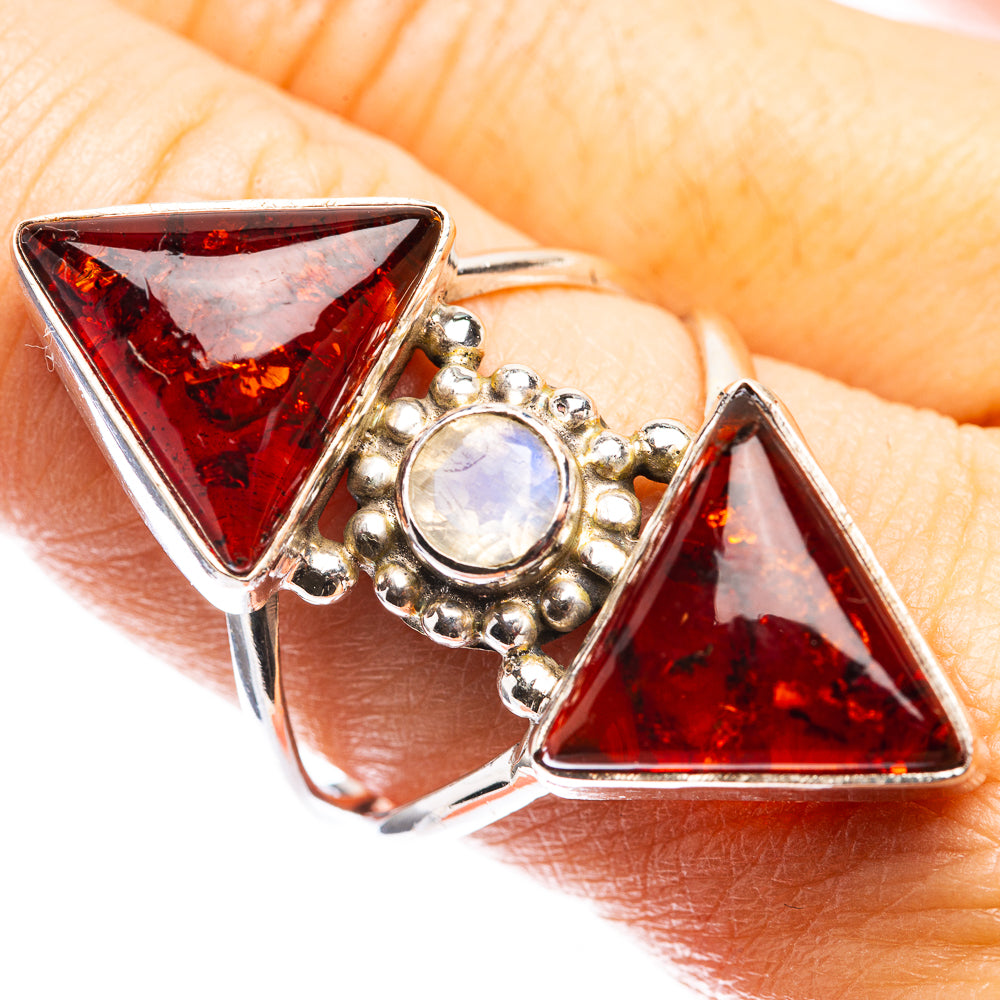 Large Baltic Amber, Rainbow Moonstone Ring Size 9.75 (925 Sterling Silver) R142748
