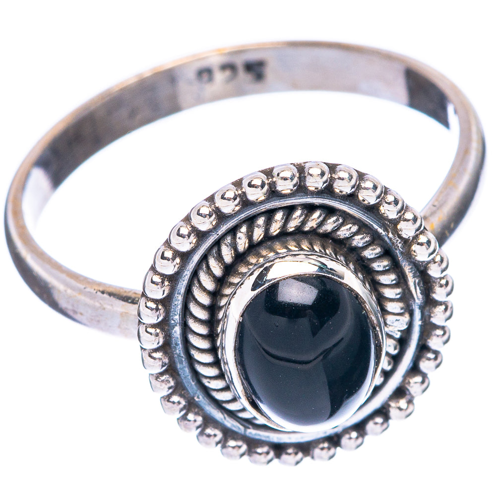 Black Onyx Dainty Ring Size 7.75 (925 Sterling Silver) R5978