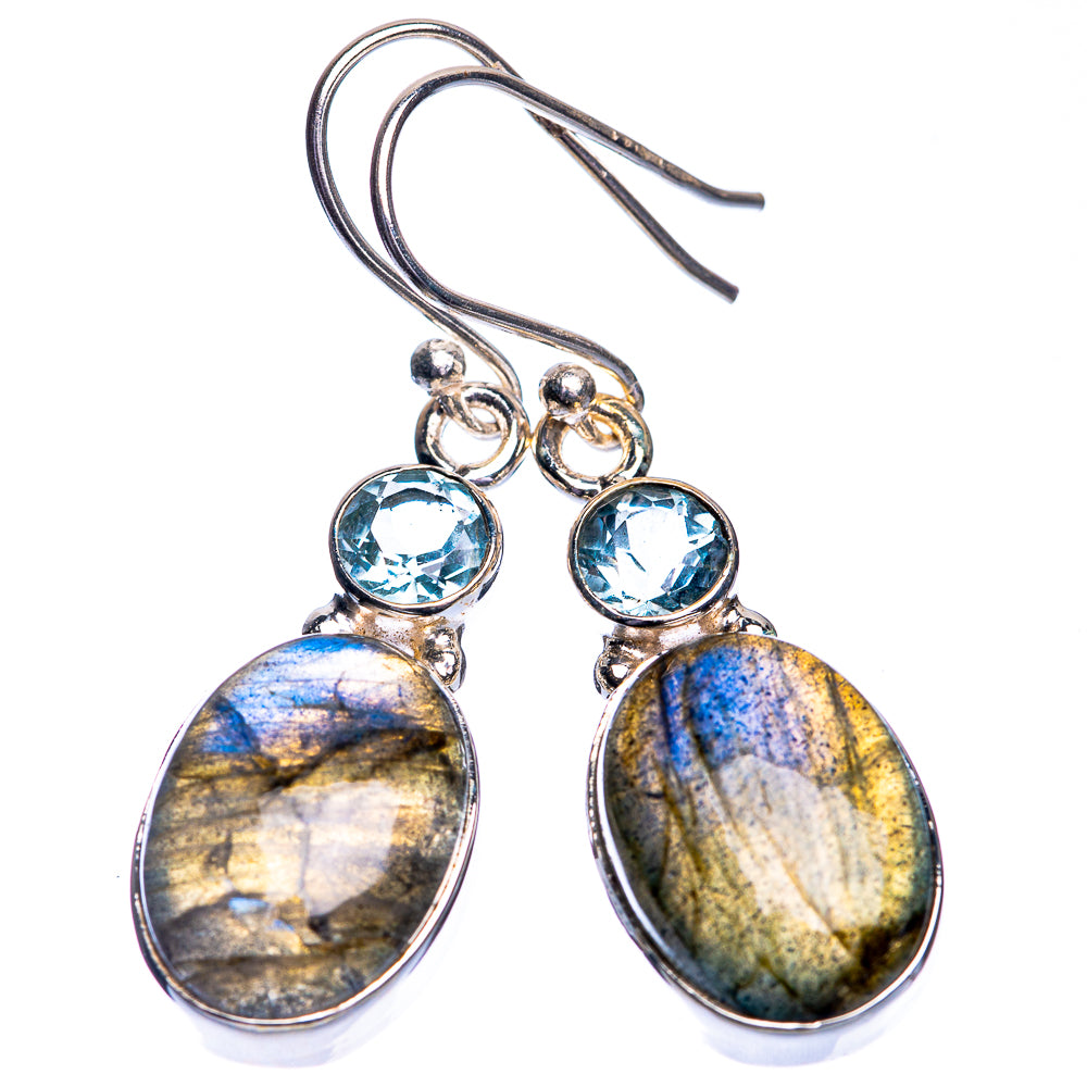 Labradorite, Blue Topaz Earrings 1 1/2" (925 Sterling Silver) E432732