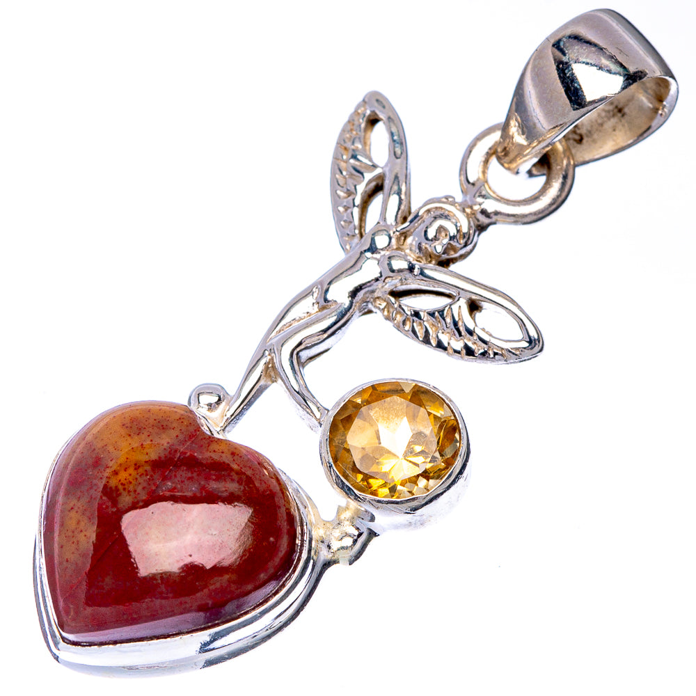 Bloodstone, Citrine Fairy Heart Pendant 1 5/8" (925 Sterling Silver) P41042