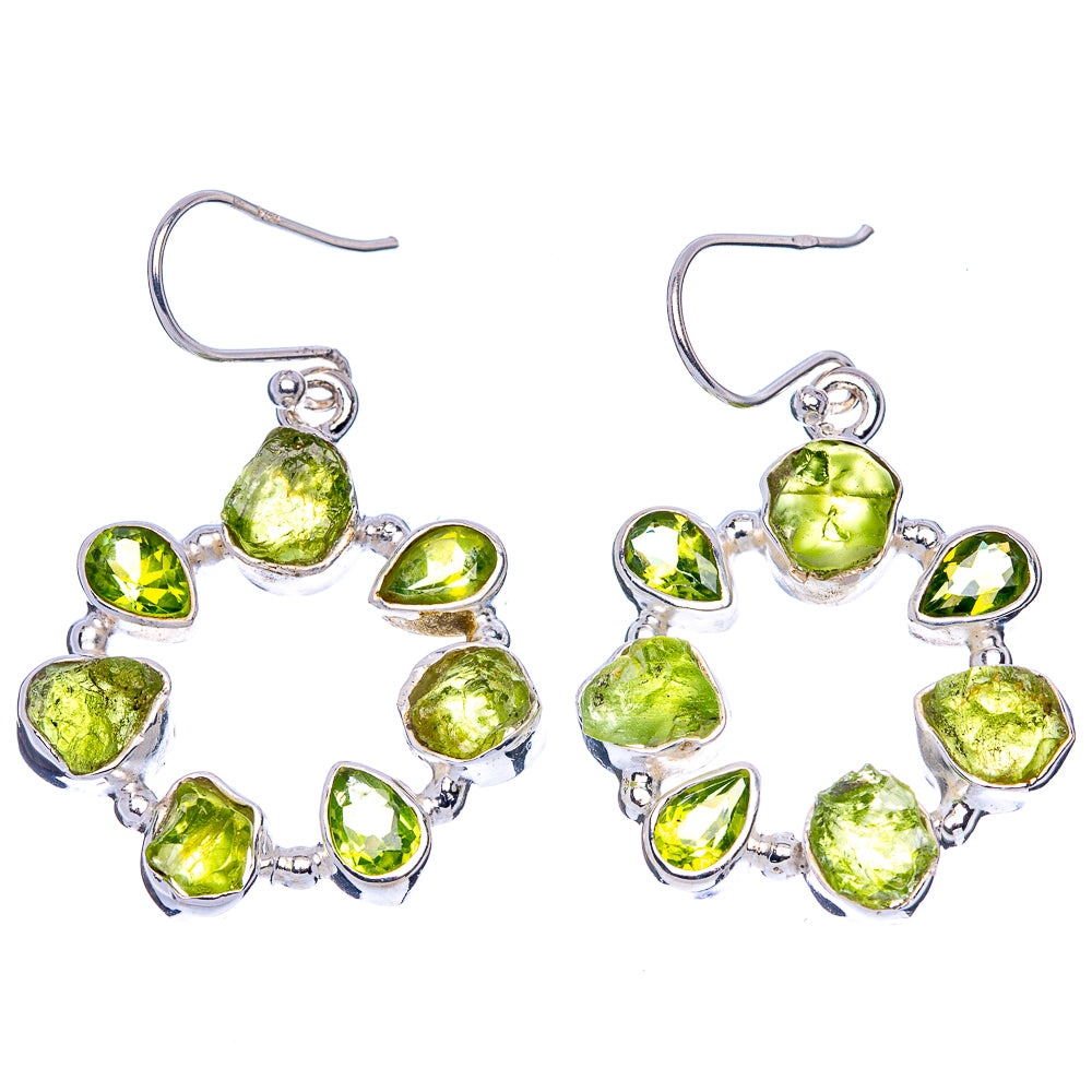 Premium Rough Peridot Earrings 1 5/8" (925 Sterling Silver) E1711