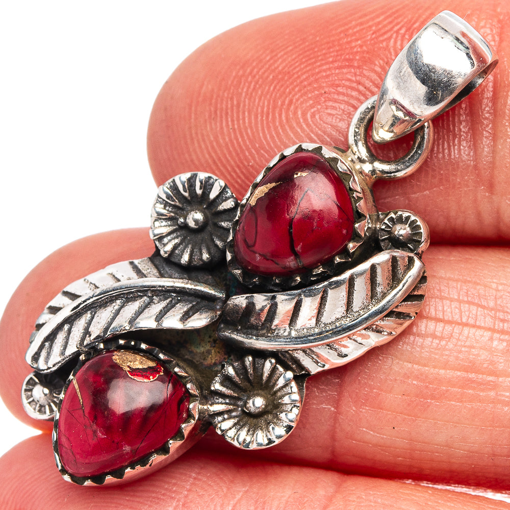 Native Style Red Dahlia Mohave Turquoise Pendant 1 1/2" (.925 Sterling Silver)