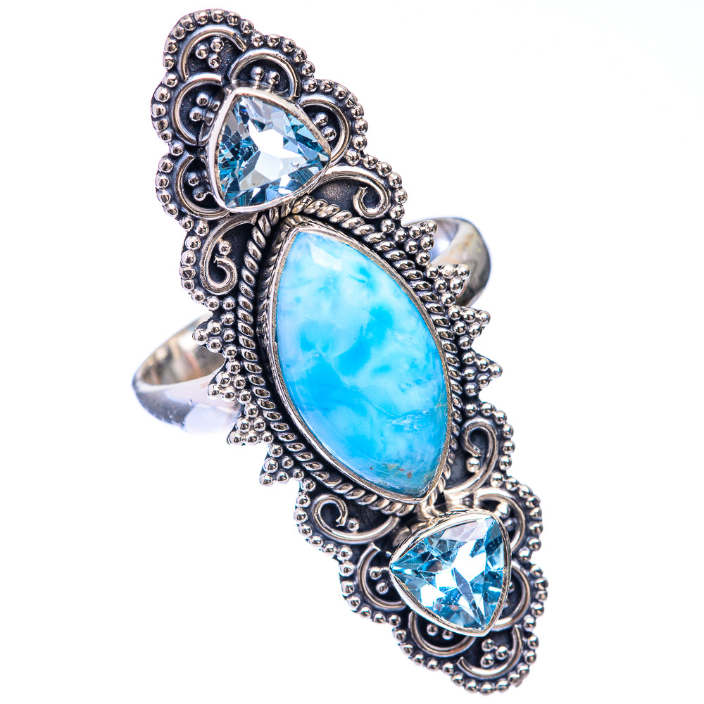 Large Larimar, Blue Topaz Ring Size 8.75 (925 Sterling Silver) R141402