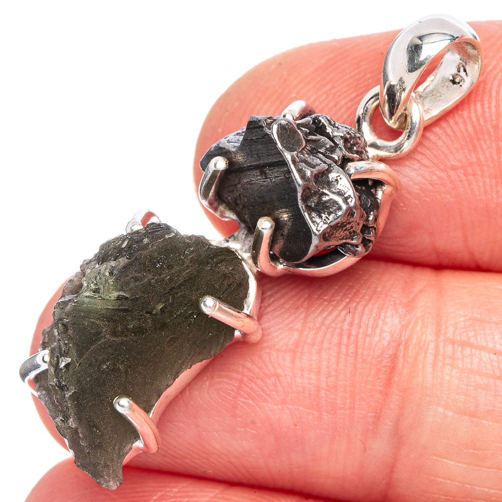 Rare Czech Moldavite, Tektite Pendant 1 3/8" (925 Sterling Silver) P40419