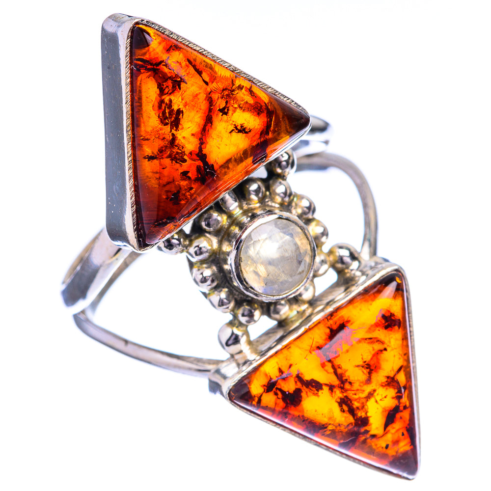 Large Baltic Amber, Rainbow Moonstone Ring Size 9.75 (925 Sterling Silver) R142748