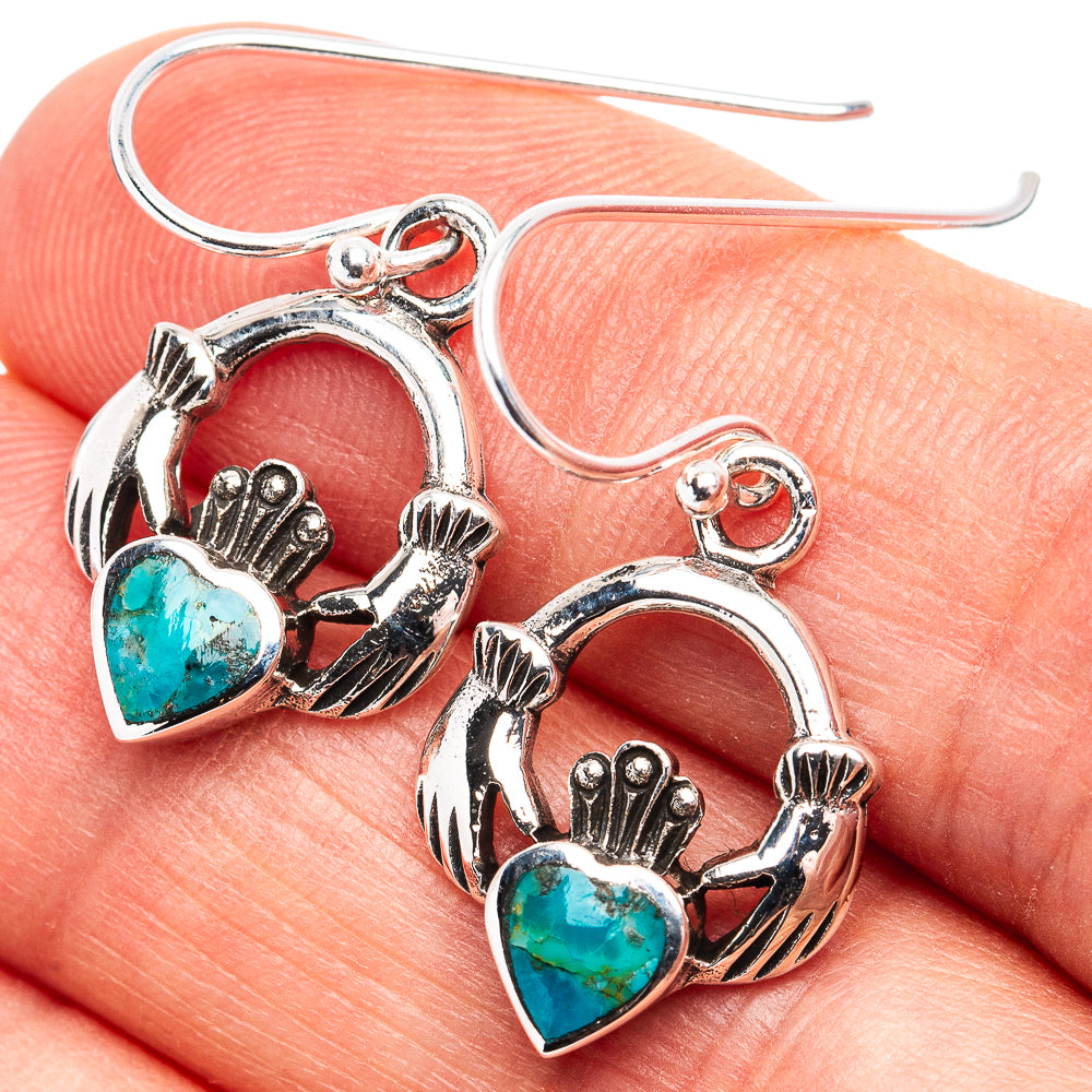 Native Style Mohave Turquoise Heart Earrings 1 1/8" (.925 Sterling Silver)