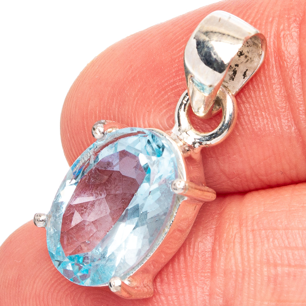 Faceted Blue Topaz Pendant 1" (.925 Sterling Silver)