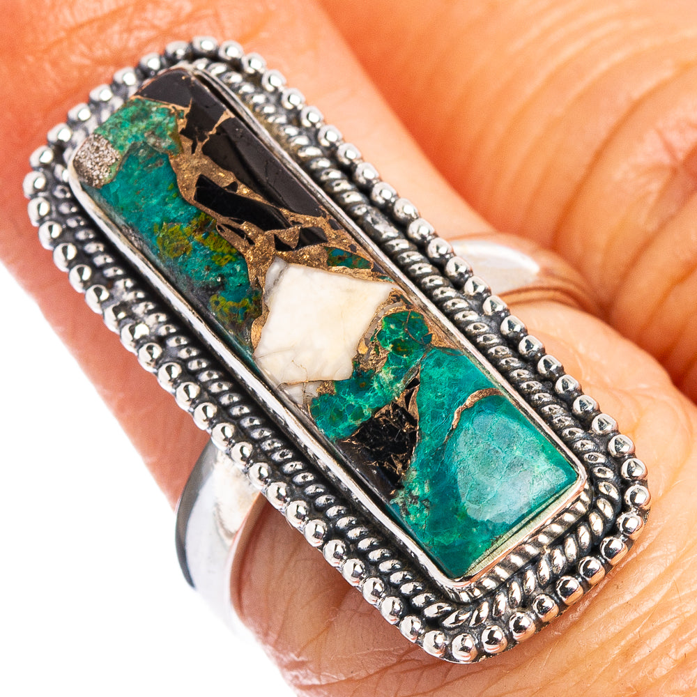 White Buffalo Turquoise In Chrysocolla Ring Size 6.75 (.925 Sterling Silver)