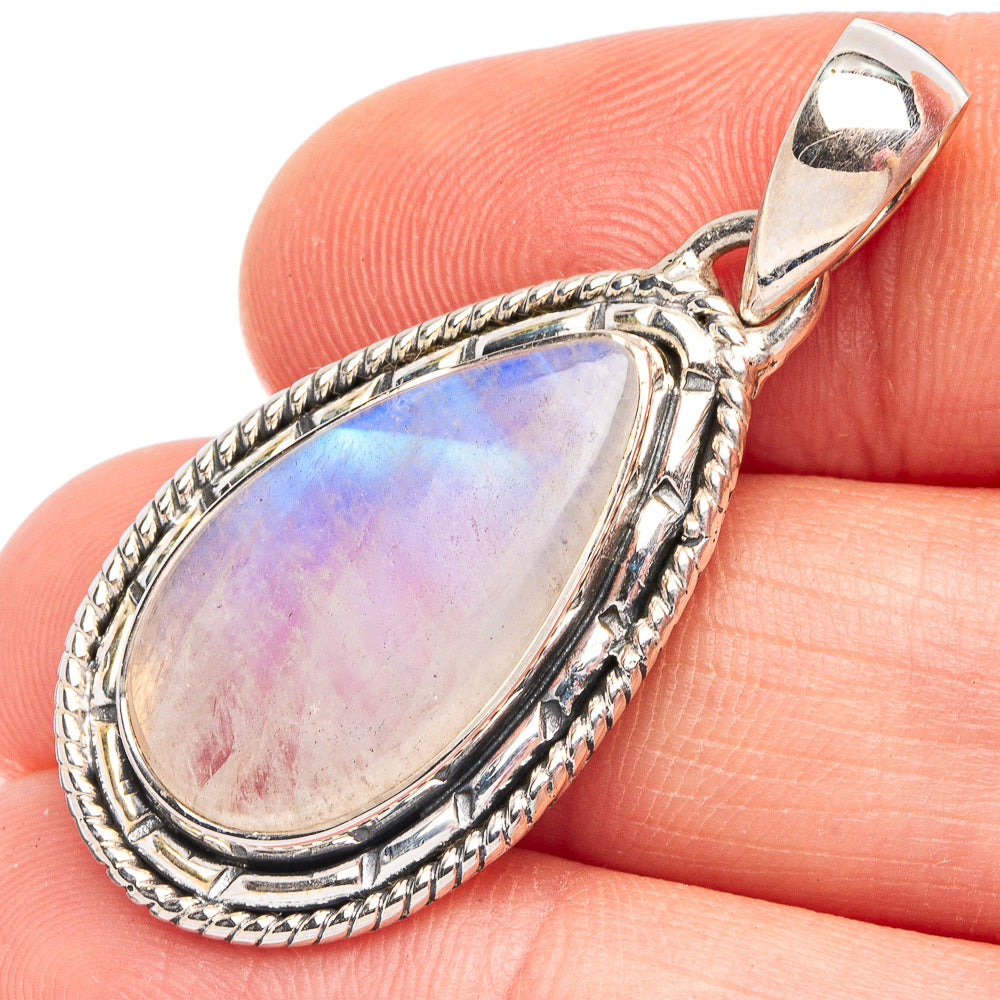 Rainbow Moonstone 925 Sterling Silver Pendant 1 1/2" (925 Sterling Silver) P43674