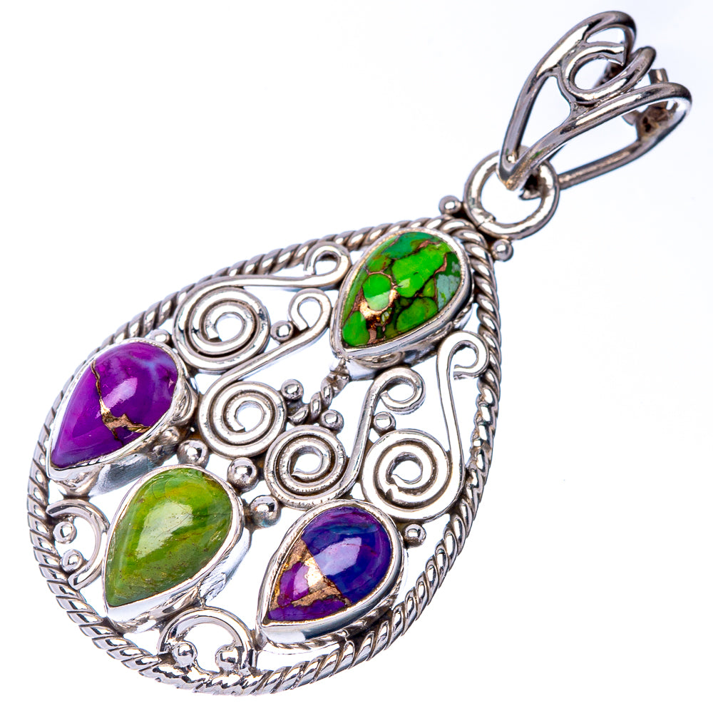 Purple Green Copper Composite Turquoise Pendant 1 5/8" (925 Sterling Silver) P41015