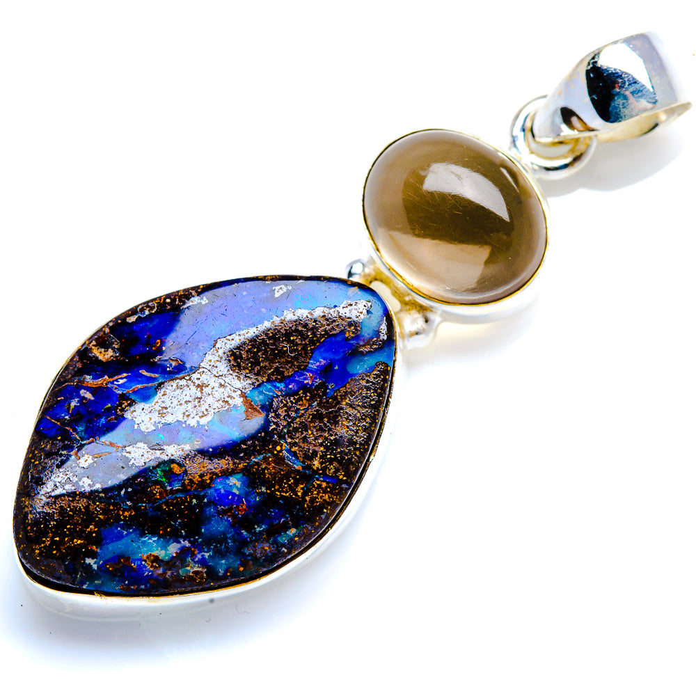 Boulder Opal, Smoky Quartz 925 Sterling Silver Pendant 2" (925 Sterling Silver) PD38390