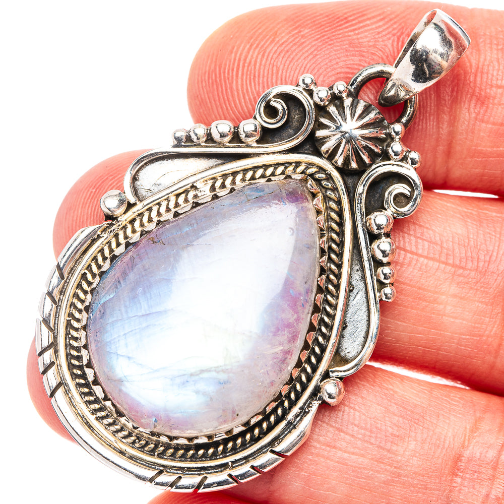 Premium Rainbow Moonstone Pendant 1 7/8" (.925 Sterling Silver)