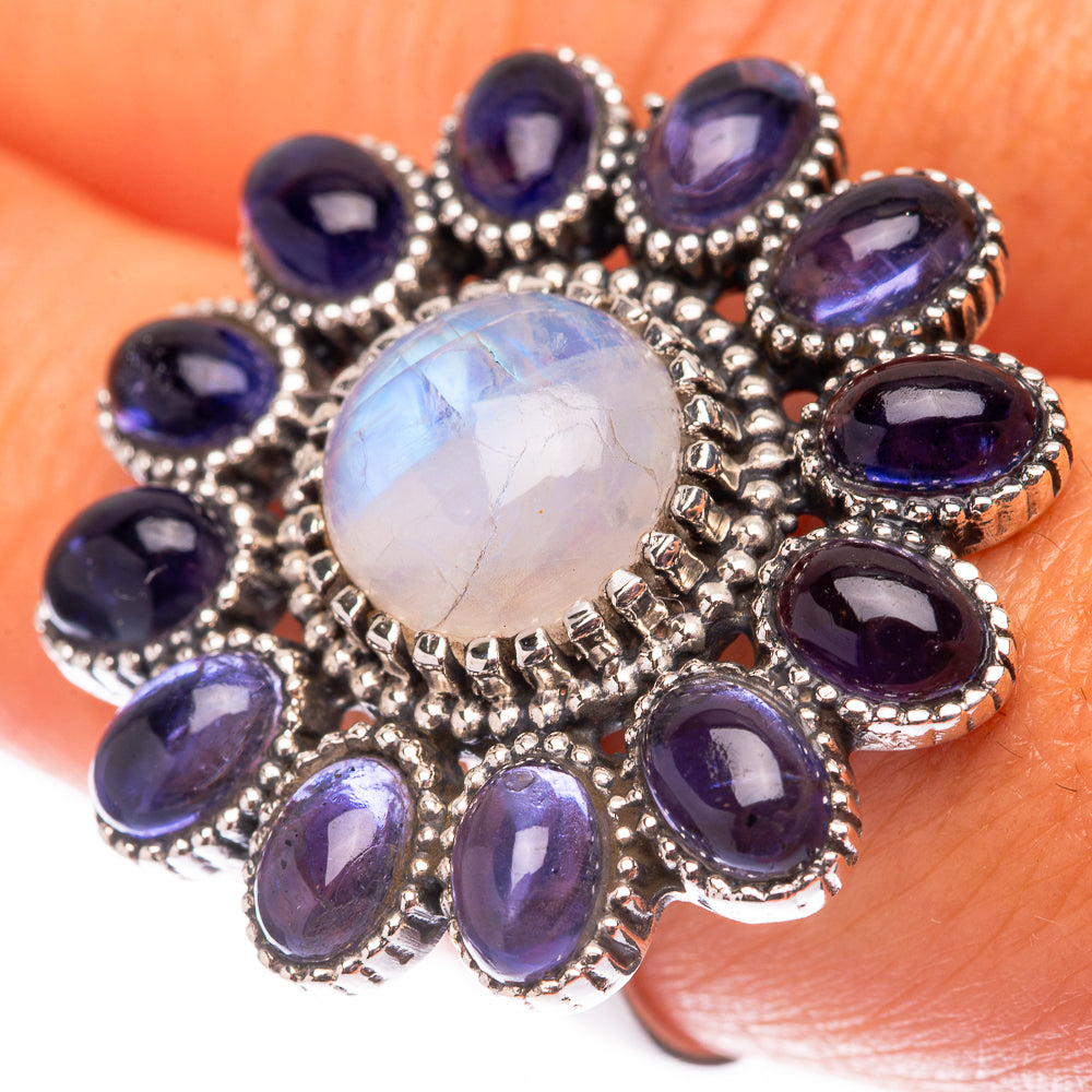 Large Rainbow Moonstone, Tanzanite 925 Sterling Silver Ring Size 8.25 (925 Sterling Silver) RING140380